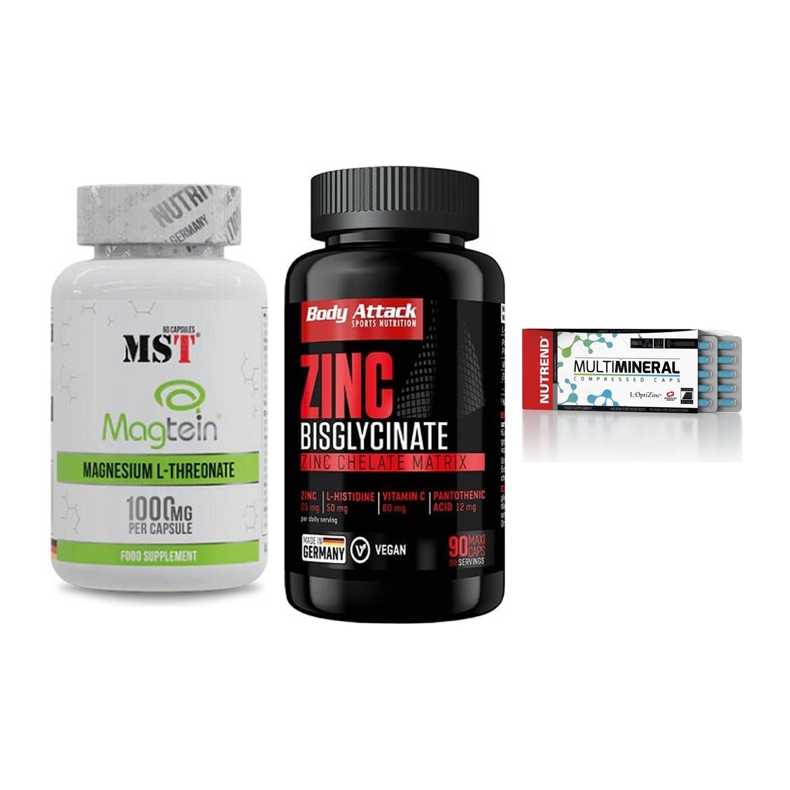 Ausdauer-Set: MST Magnesium + Body Attack Zink + Nutrend Multimin – alle enthaltenen Artikel