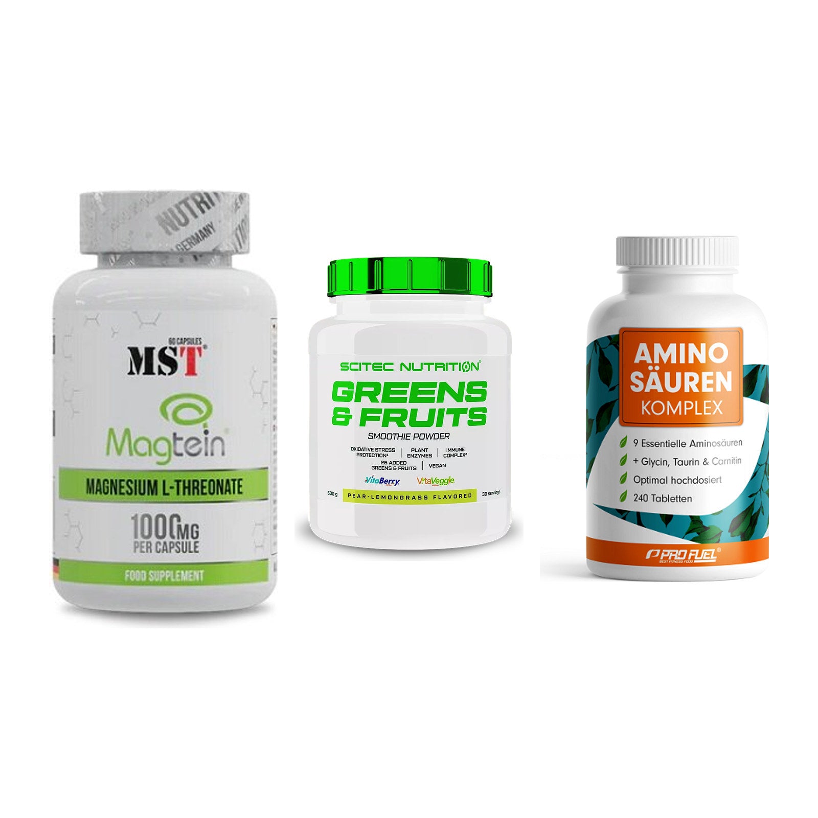 Ausdauer-Set: MST Magnesium + Scitec Greens + ProFuel Aminosäu – alle enthaltenen Artikel