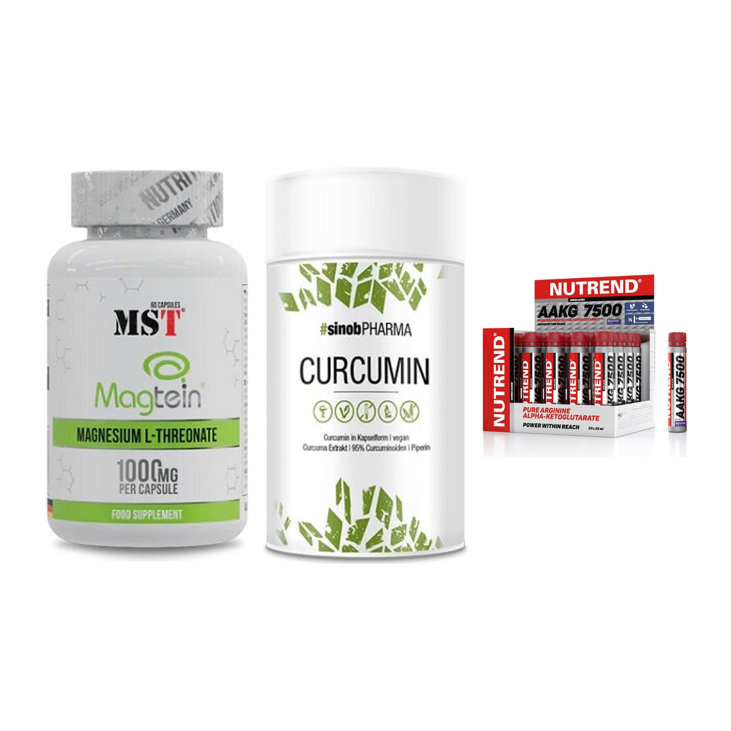 Ausdauer-Set: MST Magnesium + Sinob Curcumin + Nutrend AAKG – alle enthaltenen Artikel