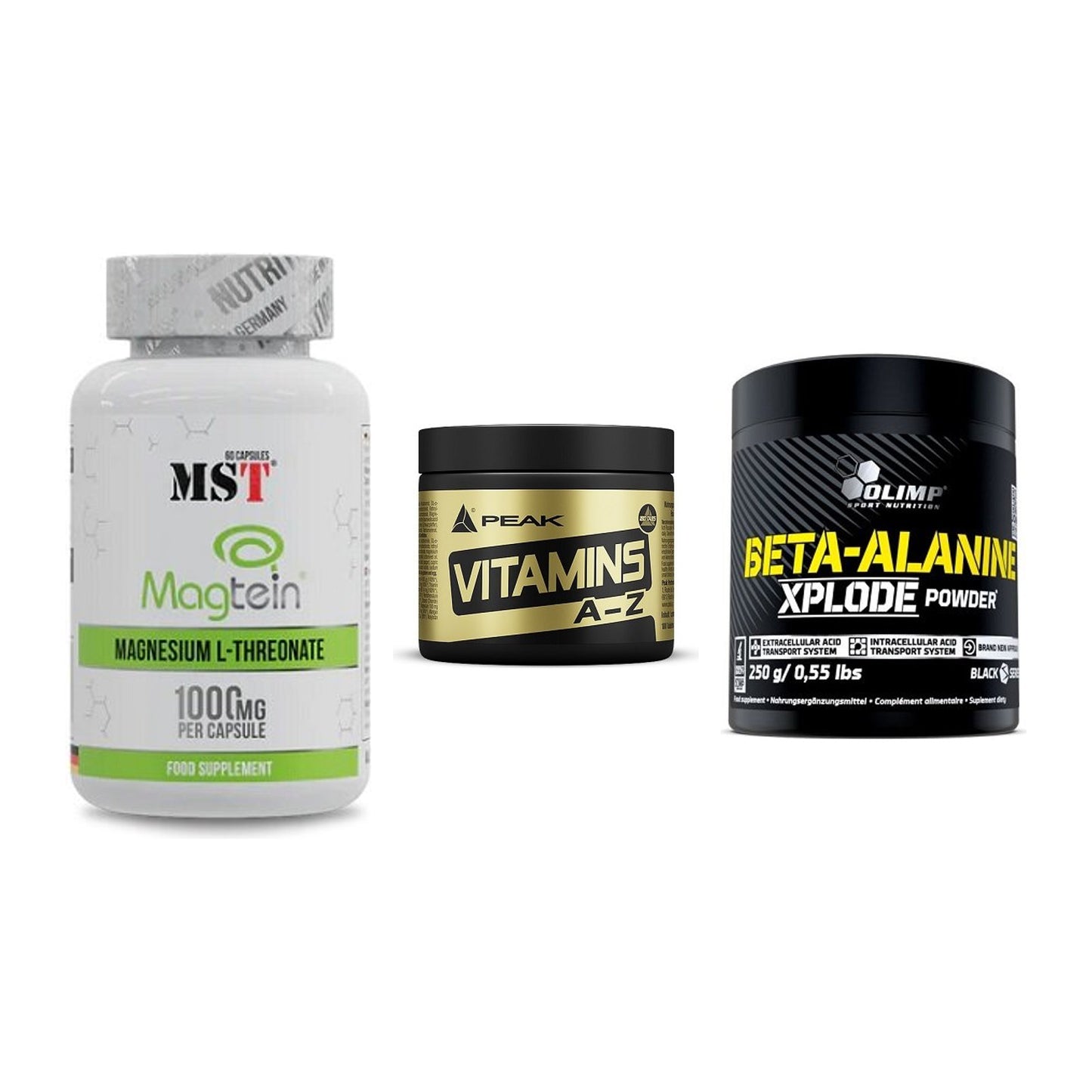 Ausdauer-Set: MST Magnesium + Peak Vitamin A-Z + Olimp Beta-Alani – alle enthaltenen Artikel