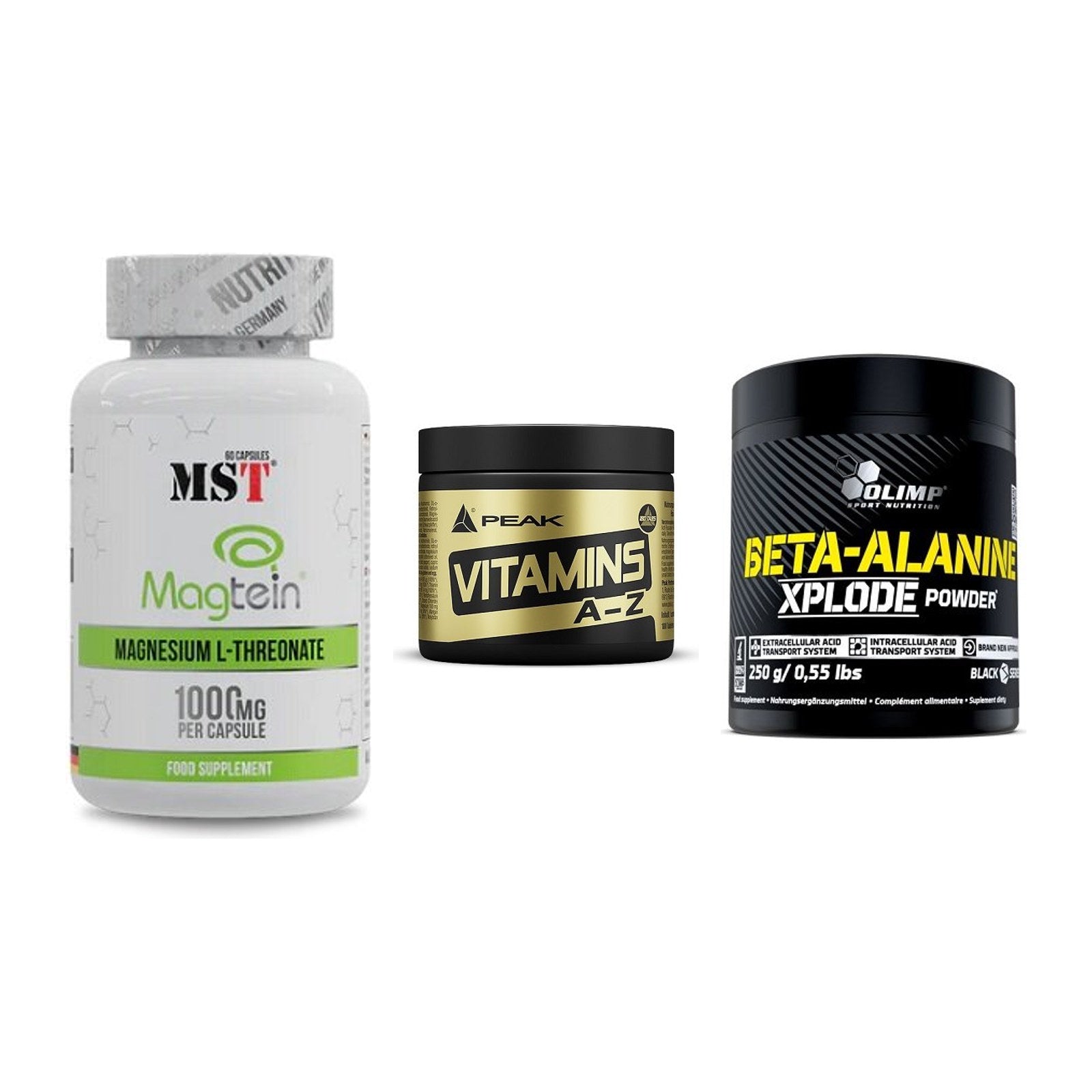 Ausdauer-Set: MST Magnesium + Peak Vitamin A-Z + Olimp Beta-Alani – alle enthaltenen Artikel