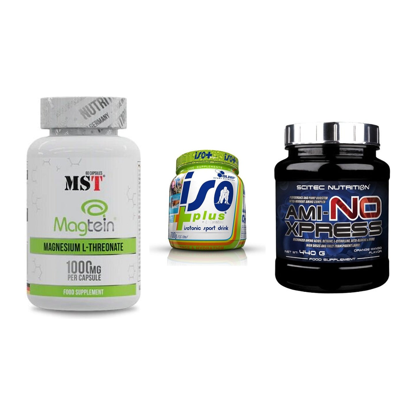 Ausdauer-Set: MST Magnesium + Olimp Iso Plus + Scitec Ami-NO – alle enthaltenen Artikel