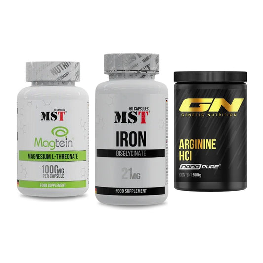 Ausdauer-Set: MST Magnesium + MST Iron Bisglyc + GN Arginine HCL – alle enthaltenen Artikel