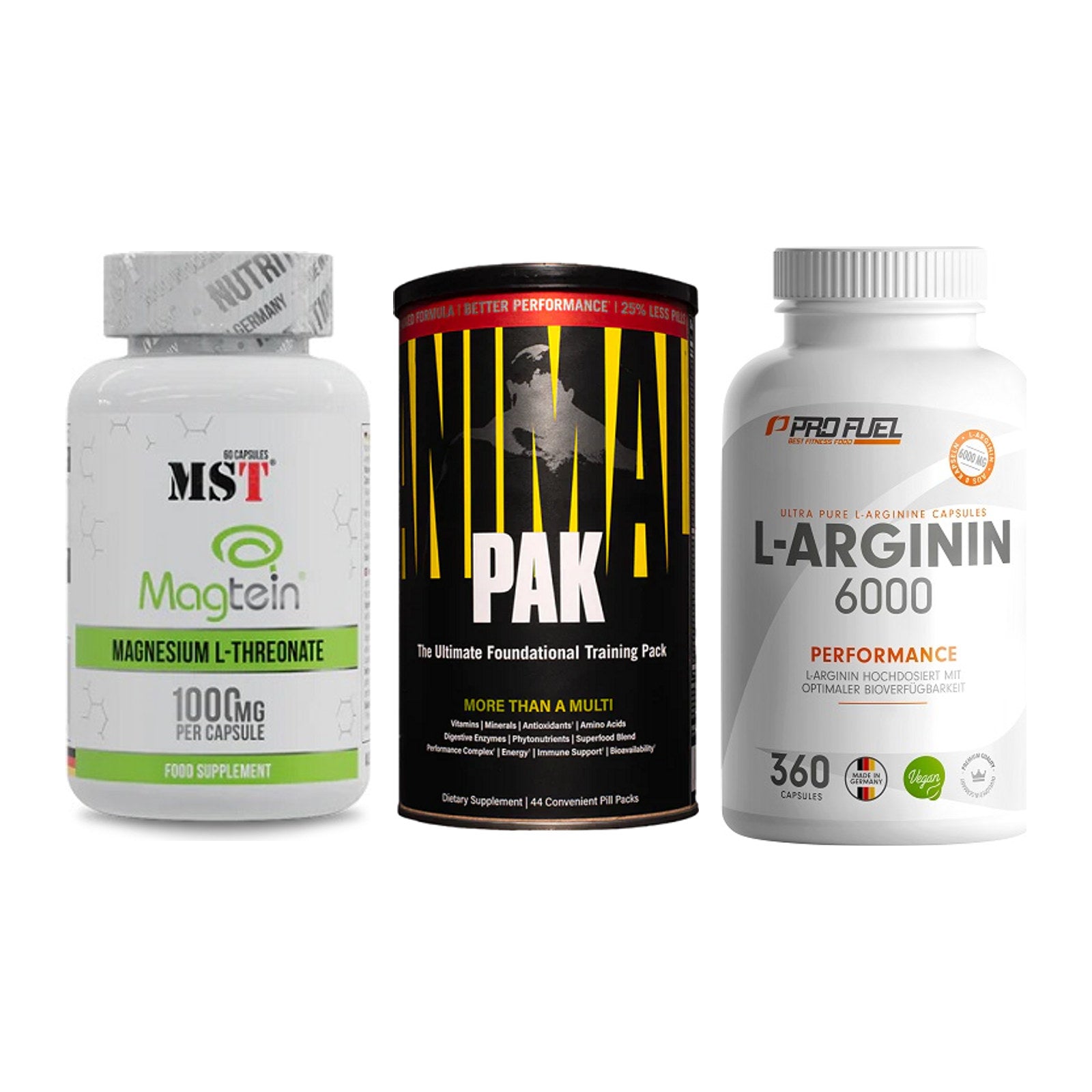Ausdauer-Set: MST Magnesium + Universal Animal + ProFuel L-Argini – alle enthaltenen Artikel