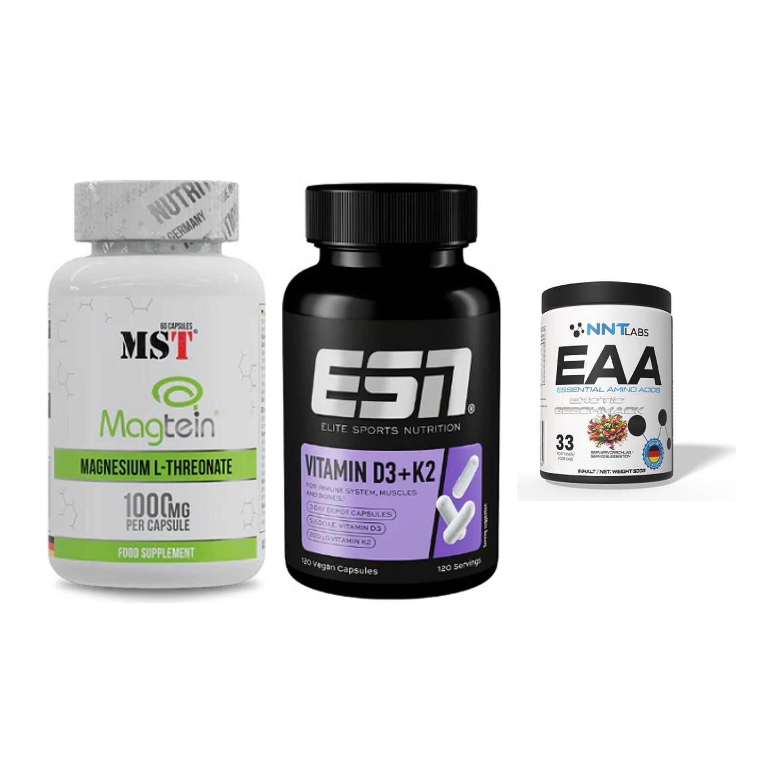 Ausdauer-Set: MST Magnesium + ESN Vitamin D3 + NNT EAA – alle enthaltenen Artikel