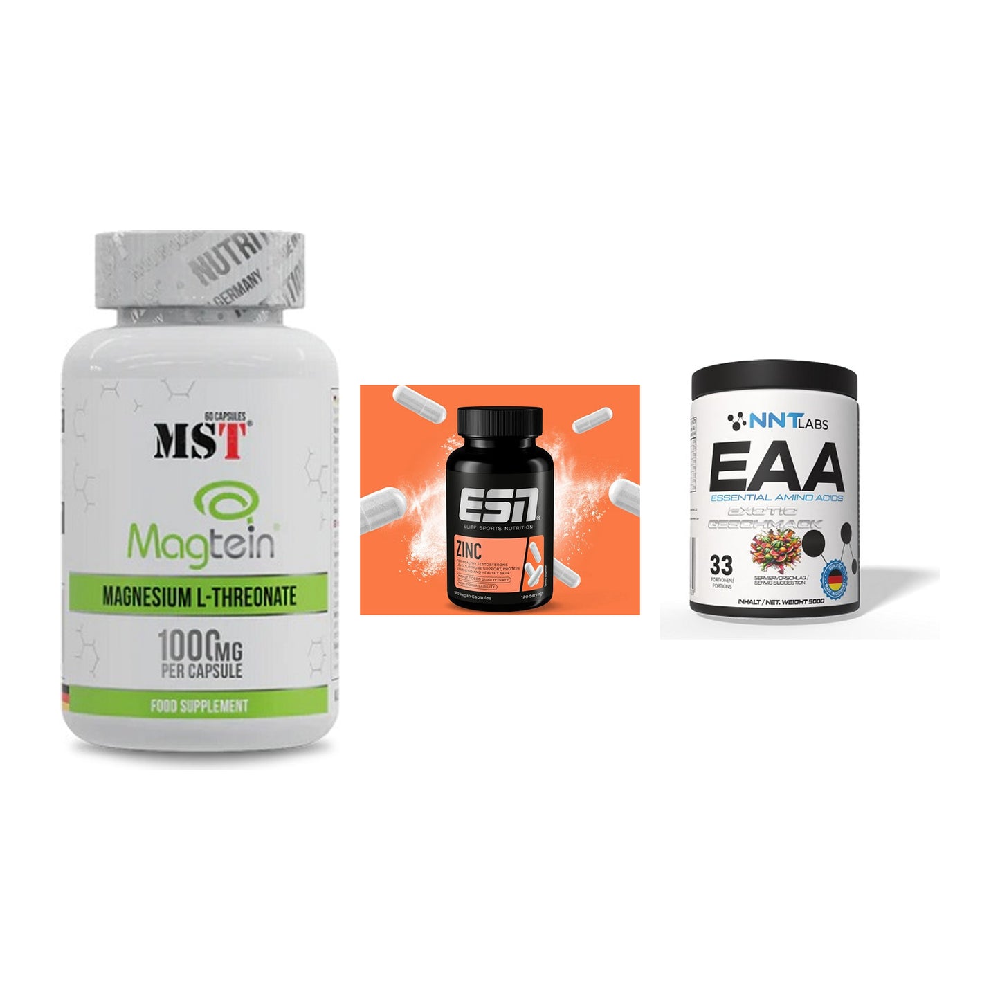 Ausdauer-Set: MST Magnesium L-Threonate Magtein + ESN Zinc + NNT EAA – alle enthaltenen Artikel