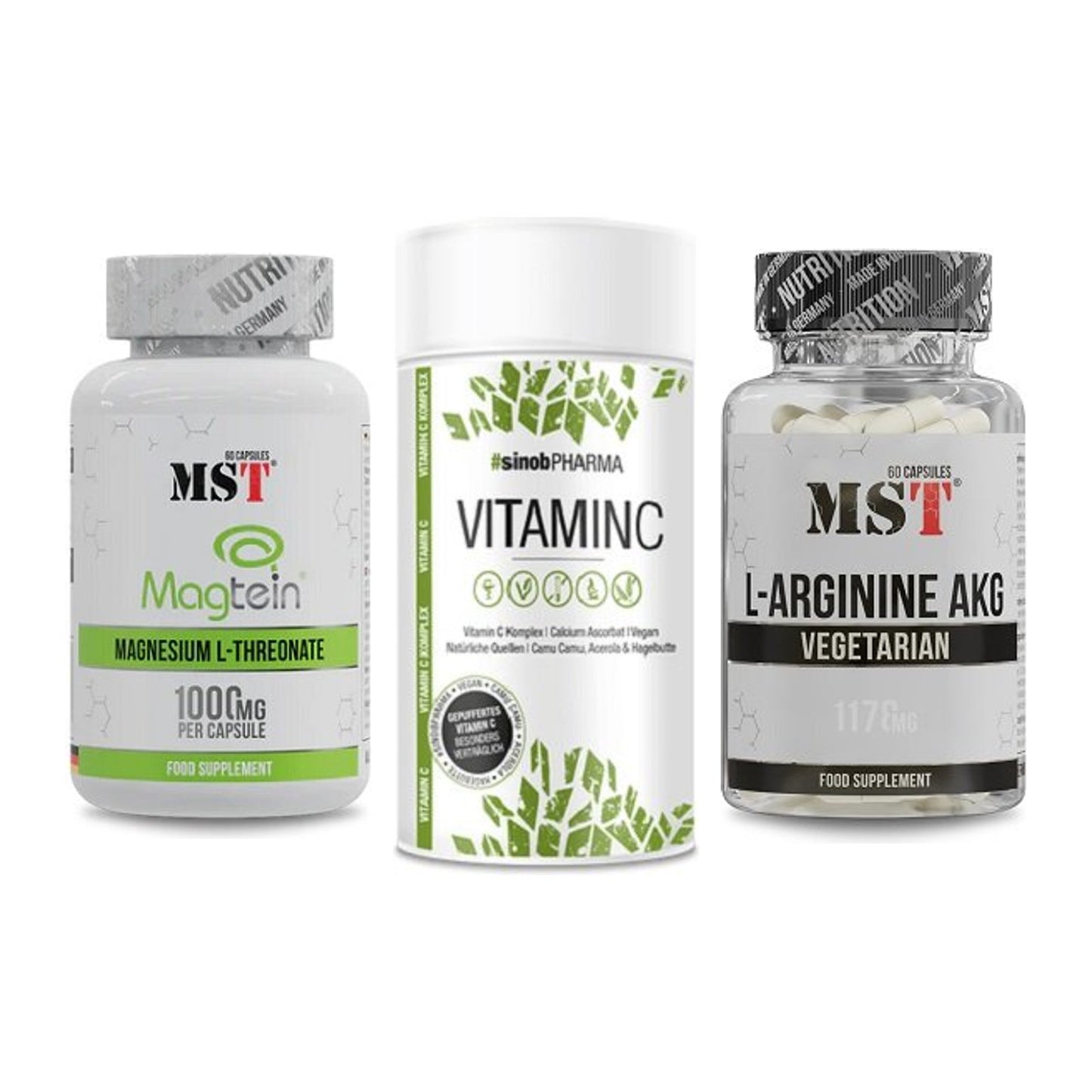 Ausdauer-Set: MST Magnesium + Sinob Vitamin C + MST Arginin AAKG – alle enthaltenen Artikel