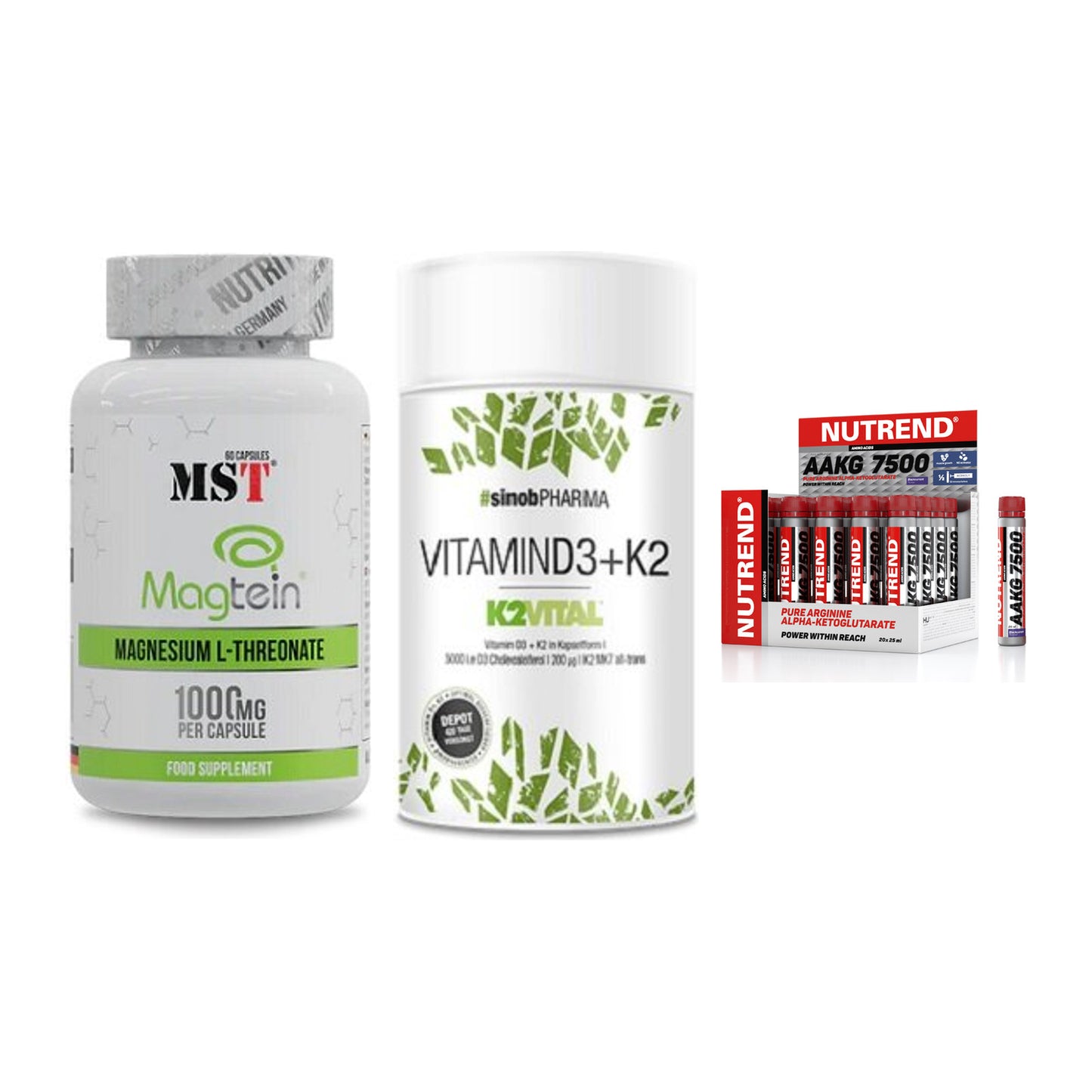 Ausdauer-Set: MST Magnesium + Sinob Vitamin D3 + Nutrend AAKG – alle enthaltenen Artikel