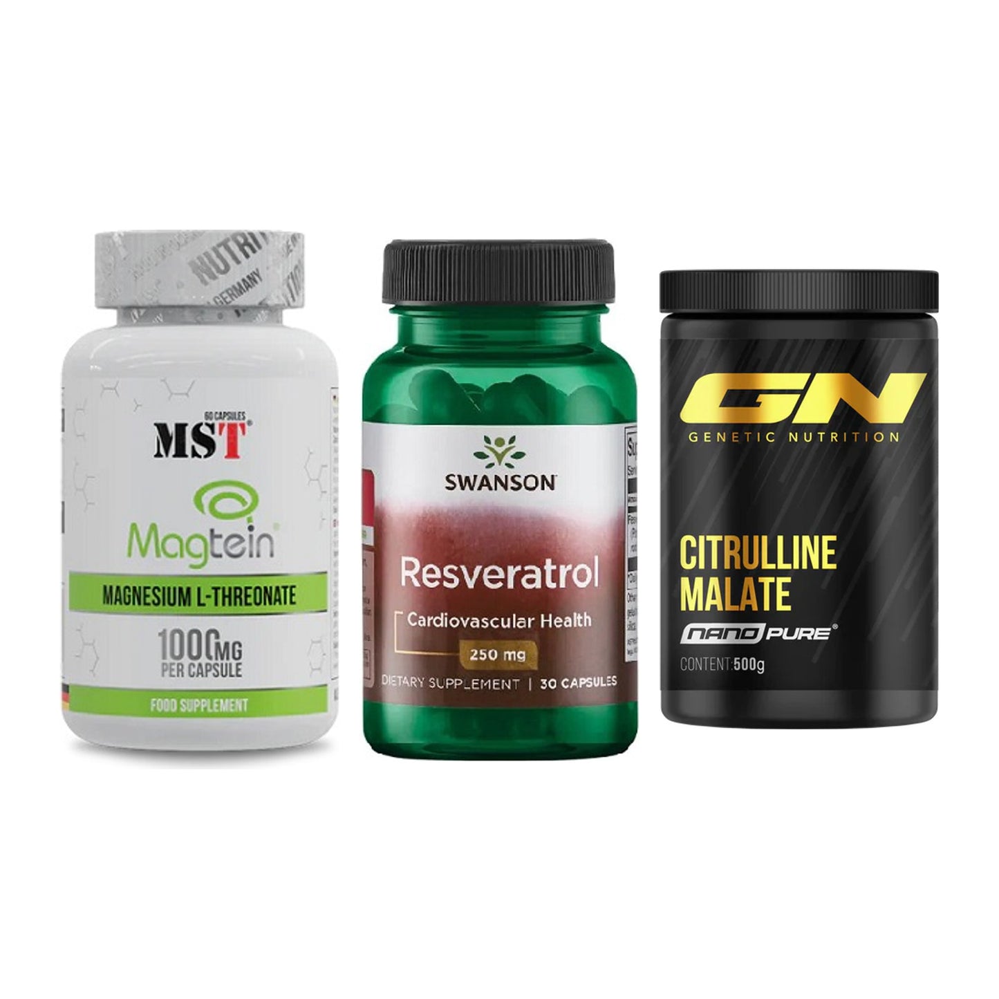 Ausdauer-Set: MST Magnesium + Swanson Resverat + GN Citrulline – alle enthaltenen Artikel