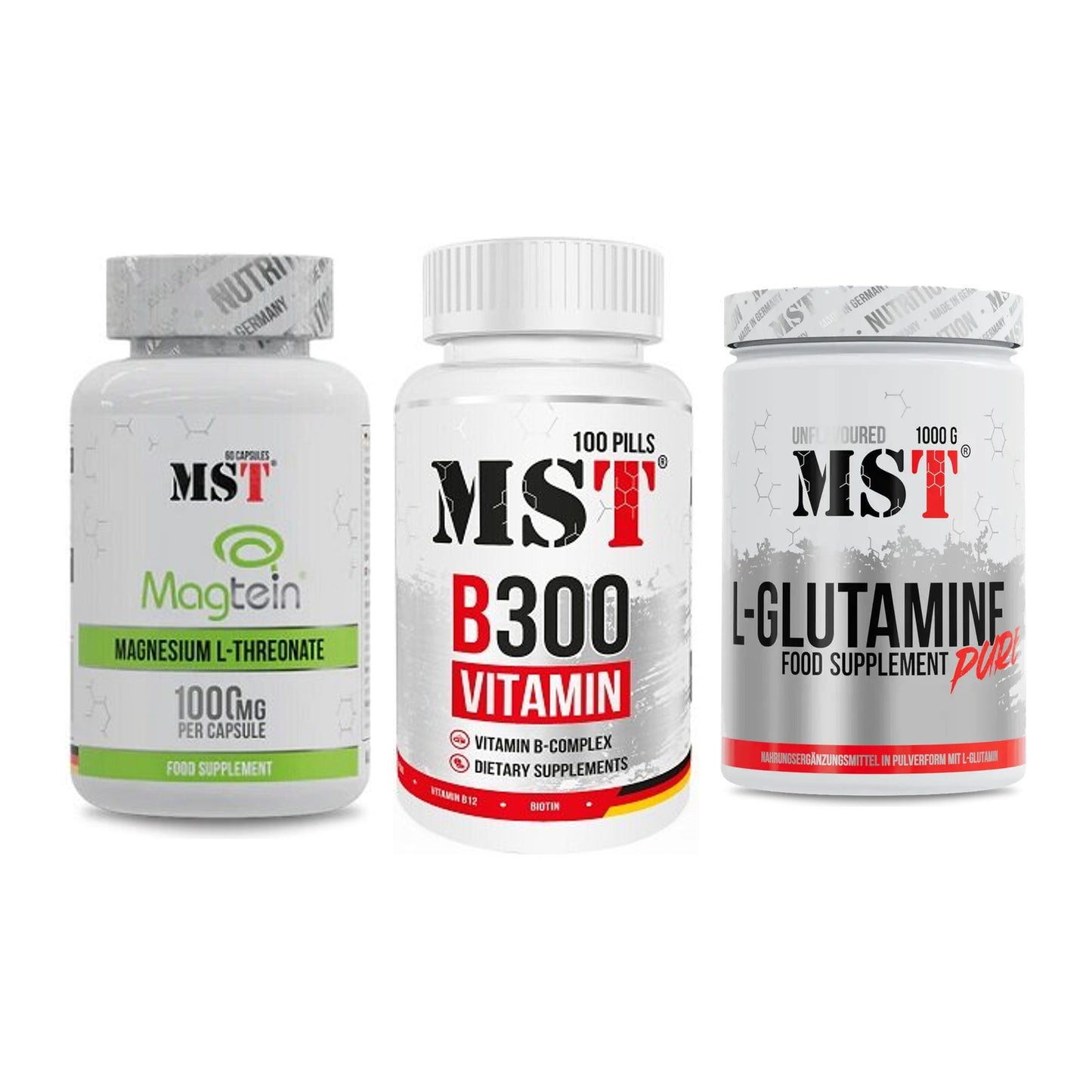 Ausdauer-Set: MST Magnesium + MST B300 B-Compl + MST Glutamine – alle enthaltenen Artikel