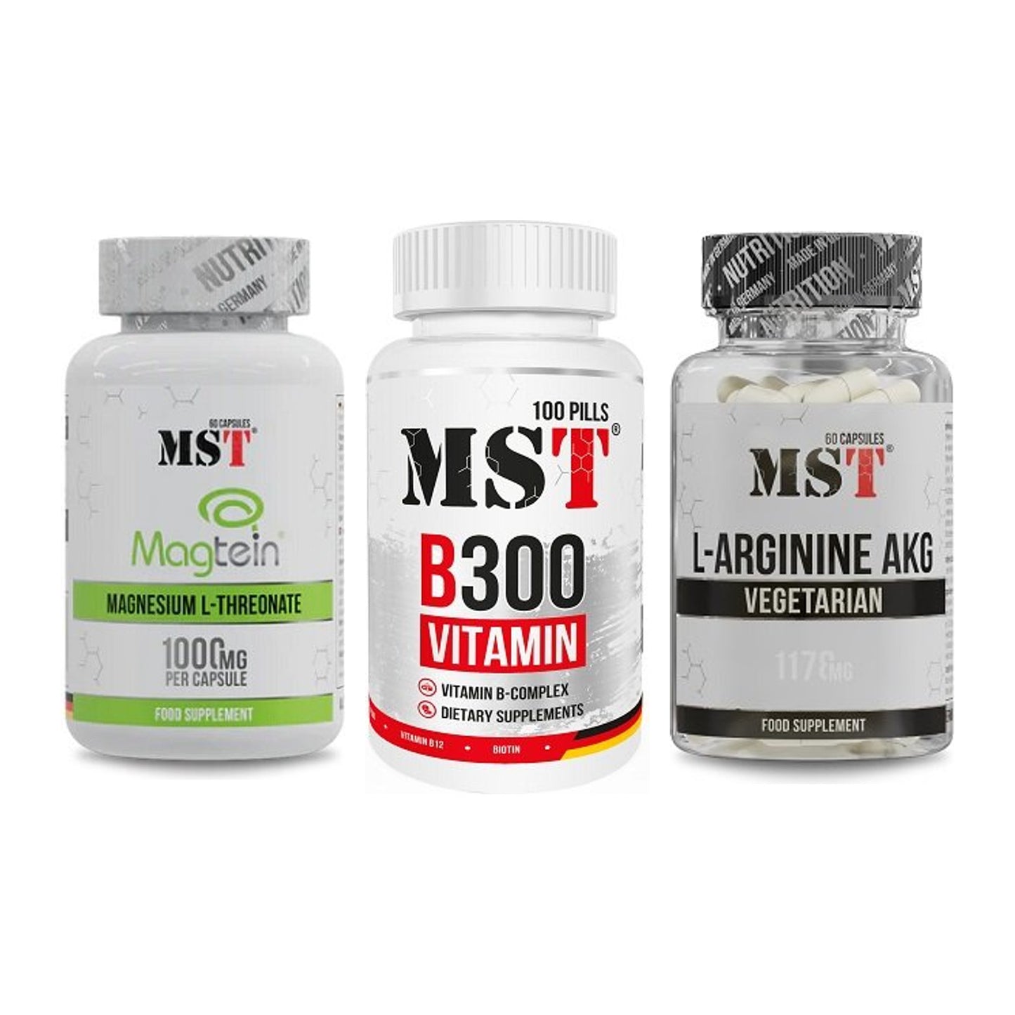 Ausdauer-Set: MST Magnesium + MST B300 B-Compl + MST Arginin AAKG – alle enthaltenen Artikel