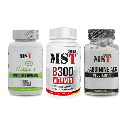 Ausdauer-Set: MST Magnesium + MST B300 B-Compl + MST Arginin AAKG – alle enthaltenen Artikel