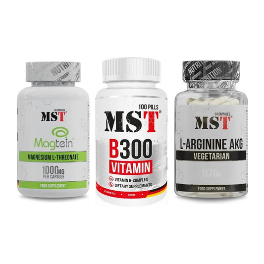 Ausdauer-Set: MST Magnesium + MST B300 B-Compl + MST Arginin AAKG – alle enthaltenen Artikel