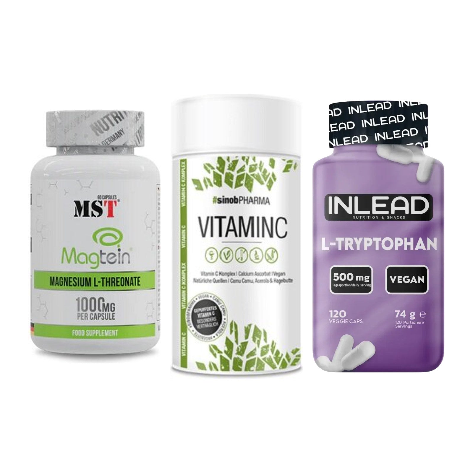 Ausdauer-Set: MST Magnesium + Sinob Vitamin C + INLEAD L-Tryptop – alle enthaltenen Artikel