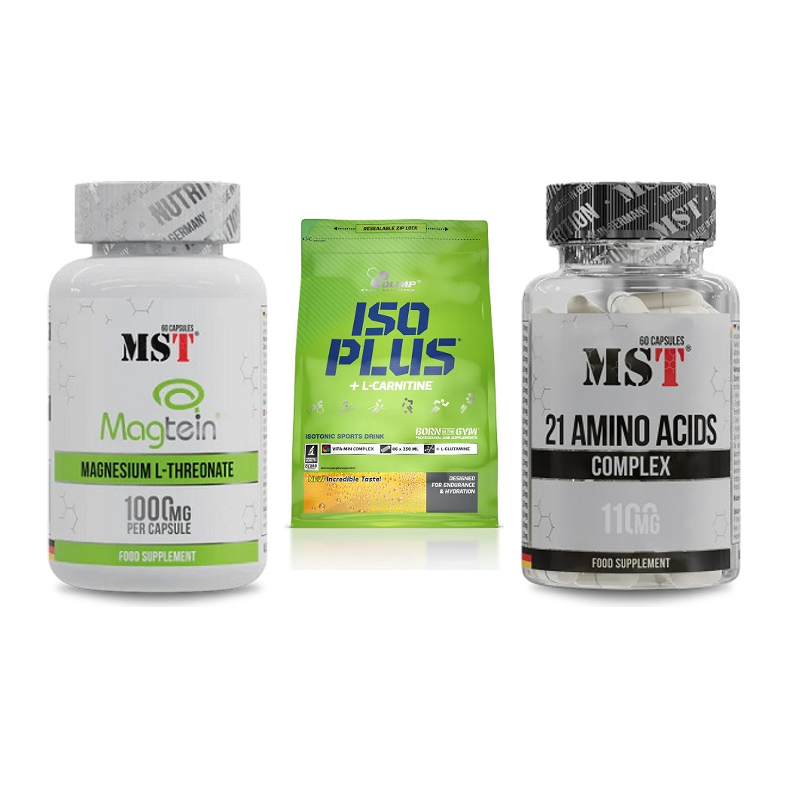 Ausdauer-Set: MST Magnesium + Olimp Iso Plus + MST 21 Amino – alle enthaltenen Artikel