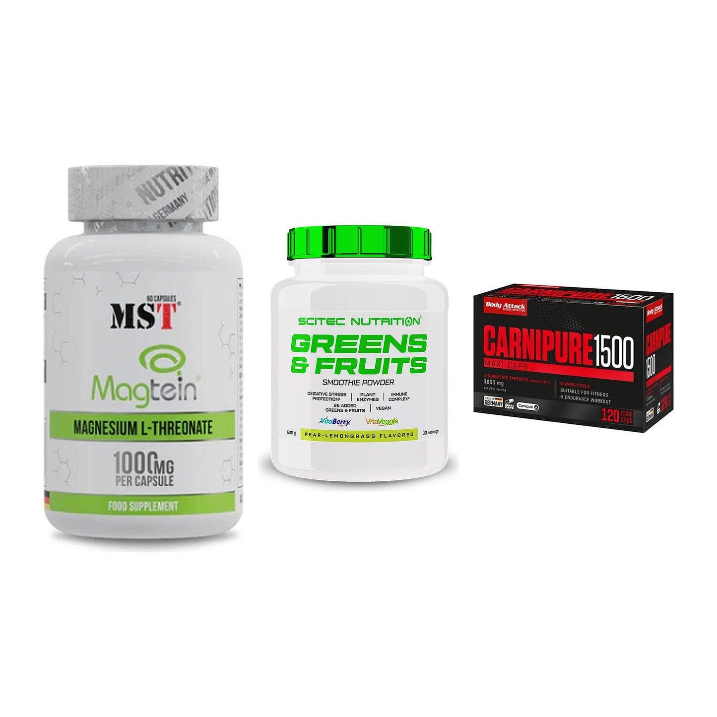 Ausdauer-Set: MST Magnesium + Scitec Greens + Body Attack – alle enthaltenen Artikel