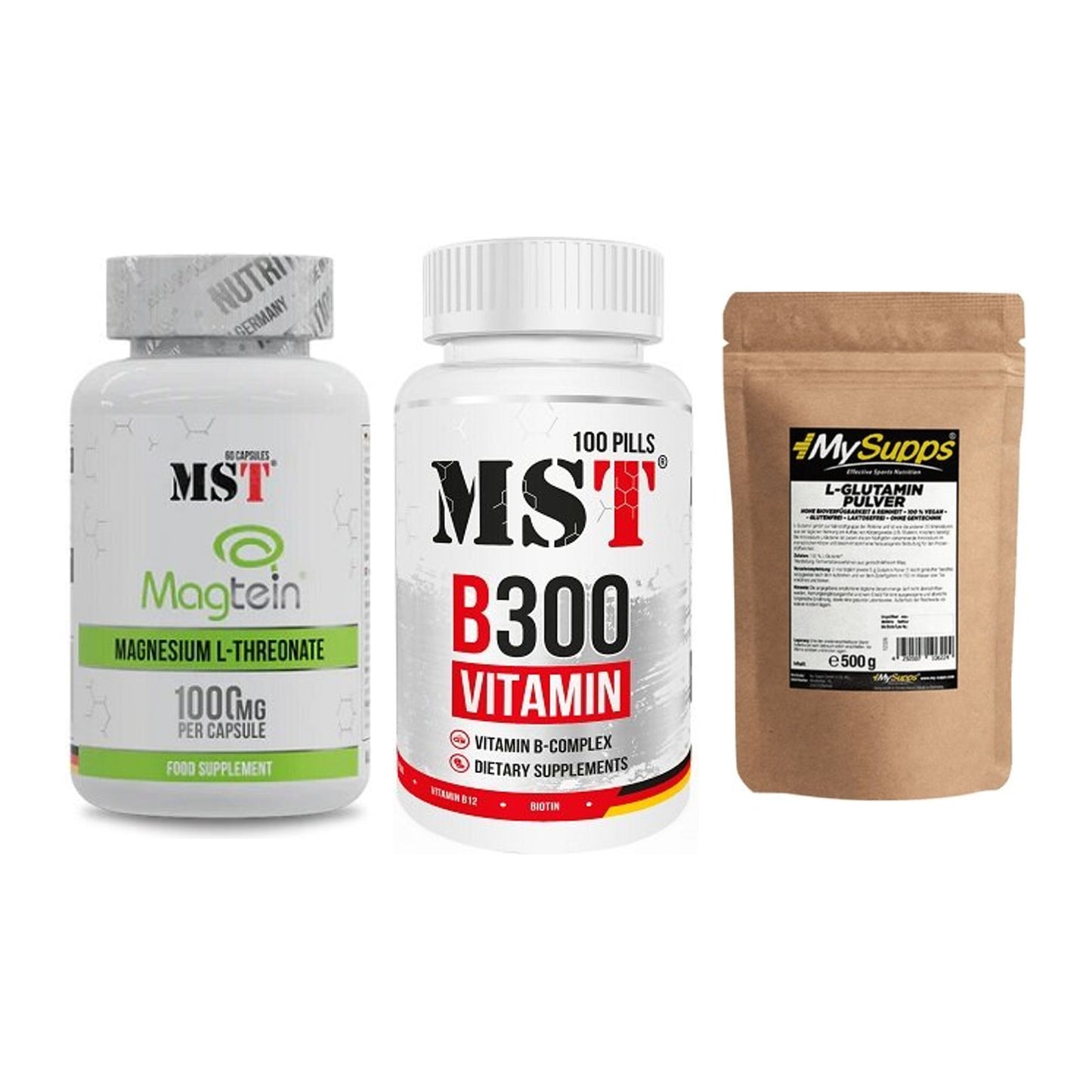 Ausdauer-Set: MST Magnesium + MST B300 B-Compl + MySupps Glutamin – alle enthaltenen Artikel