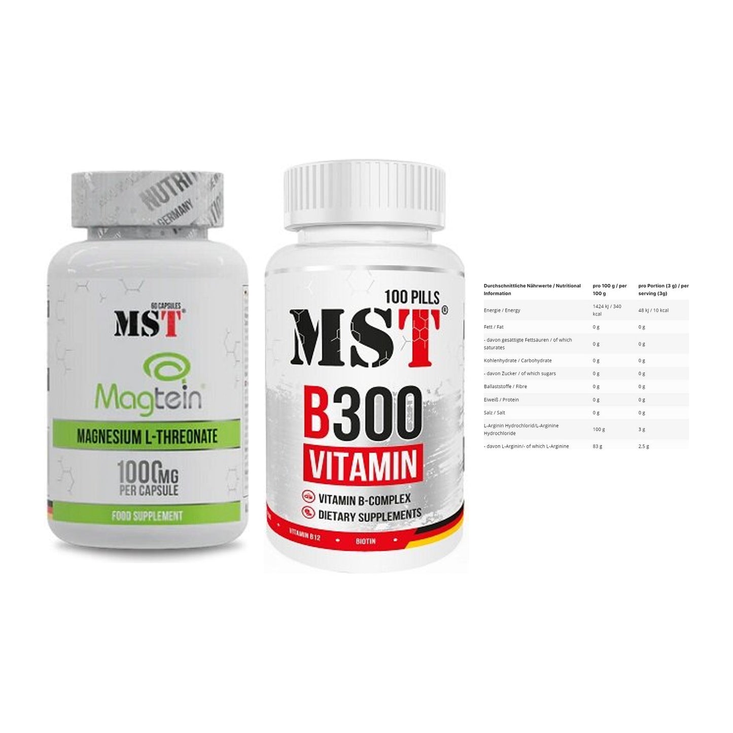 Ausdauer-Set: MST Magnesium + MST B300 B-Compl + INLEAD L-Arginin – alle enthaltenen Artikel