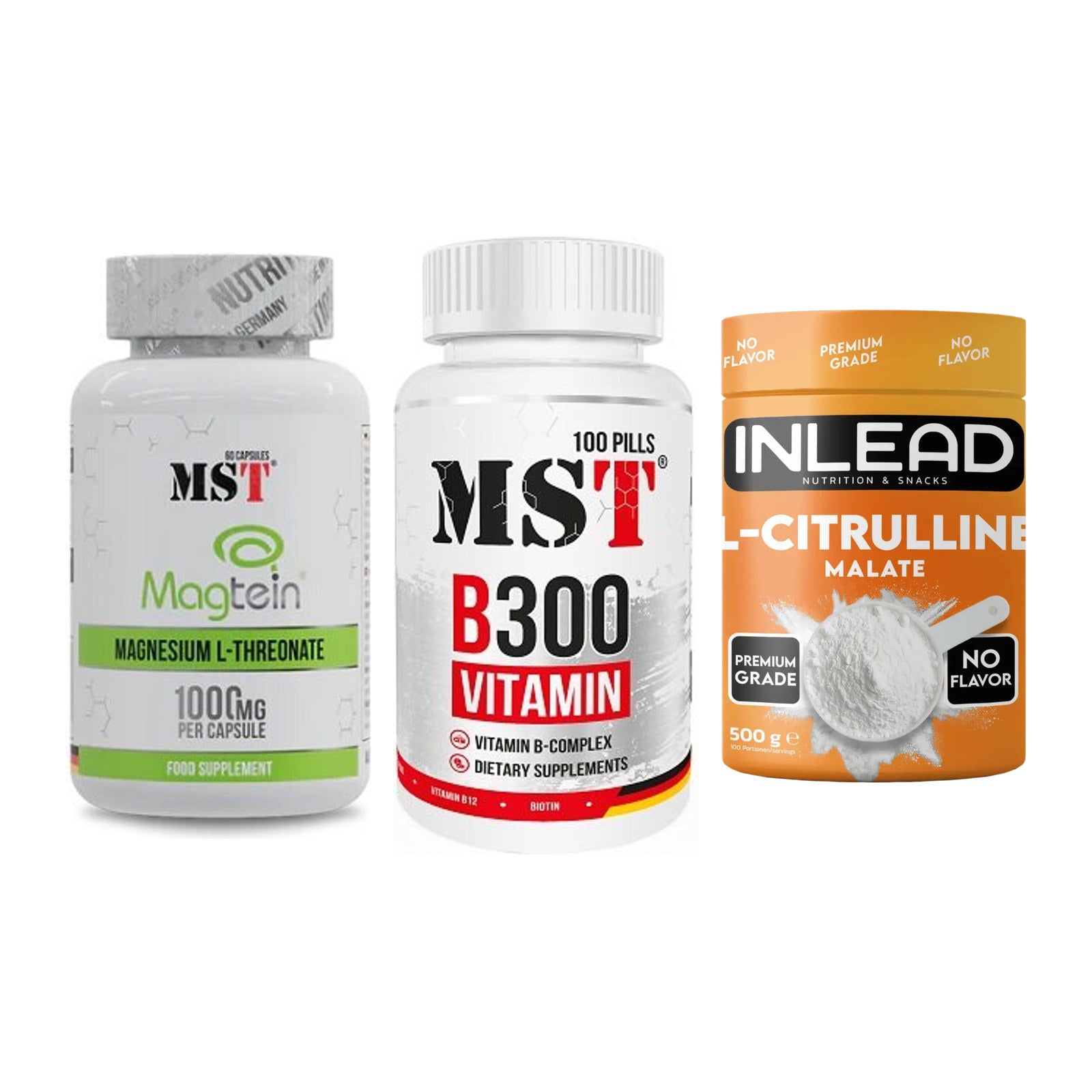 Ausdauer-Set: MST Magnesium + MST B300 B-Compl + INLEAD L-Citrull – alle enthaltenen Artikel