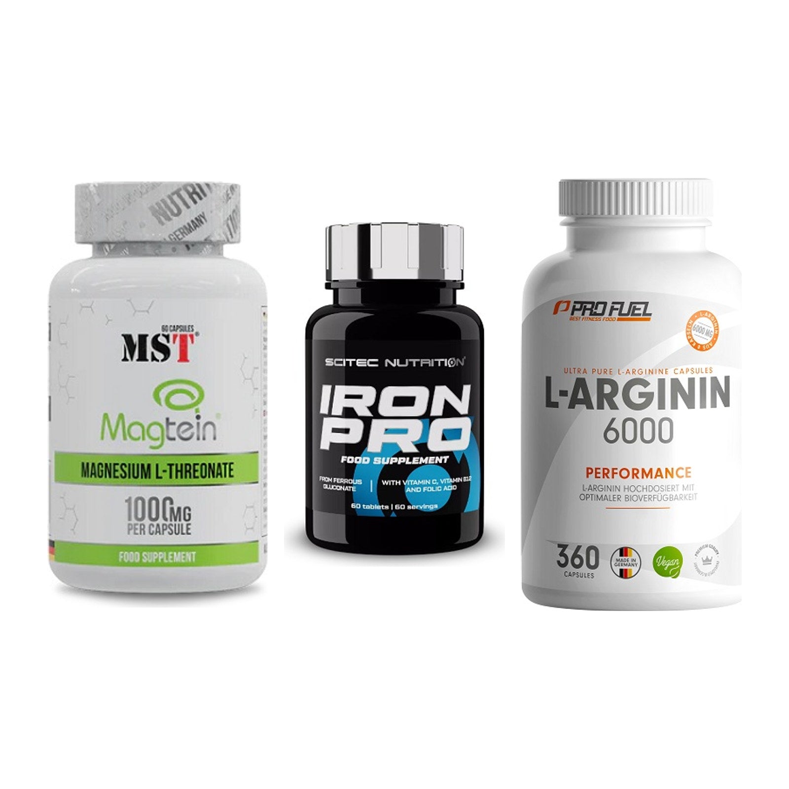 Ausdauer-Set: MST Magnesium + Scitec Iron Pro + ProFuel L-Argini – alle enthaltenen Artikel