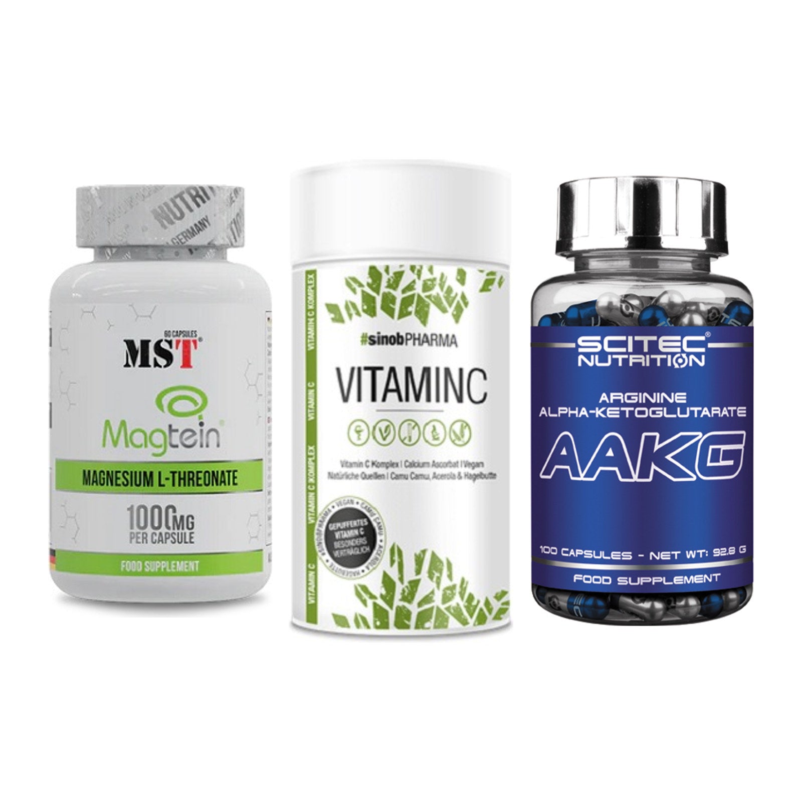 Ausdauer-Set: MST Magnesium + Sinob Vitamin C + Scitec AAKG – alle enthaltenen Artikel