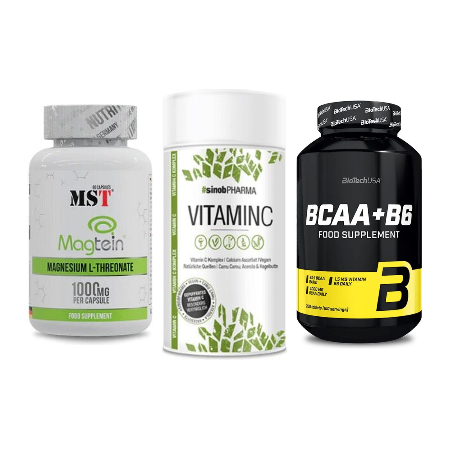 Ausdauer-Set: MST Magnesium + Sinob Vitamin C + BioTech BCAA+B6 – alle enthaltenen Artikel