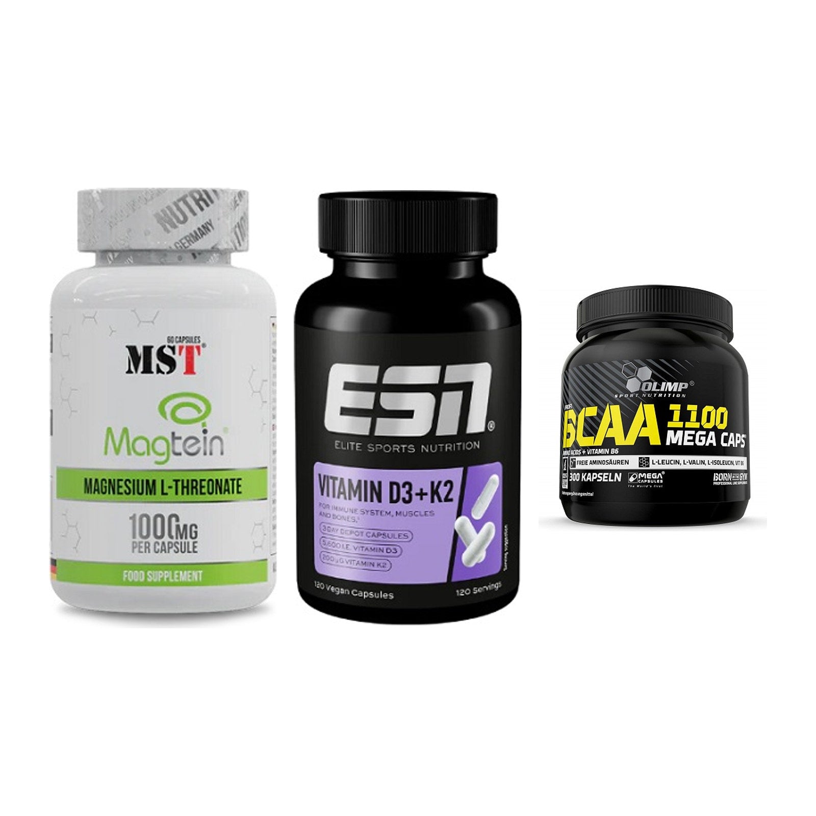Ausdauer-Set: MST Magnesium + ESN Vitamin D3 + Olimp BCAA Mega – alle enthaltenen Artikel