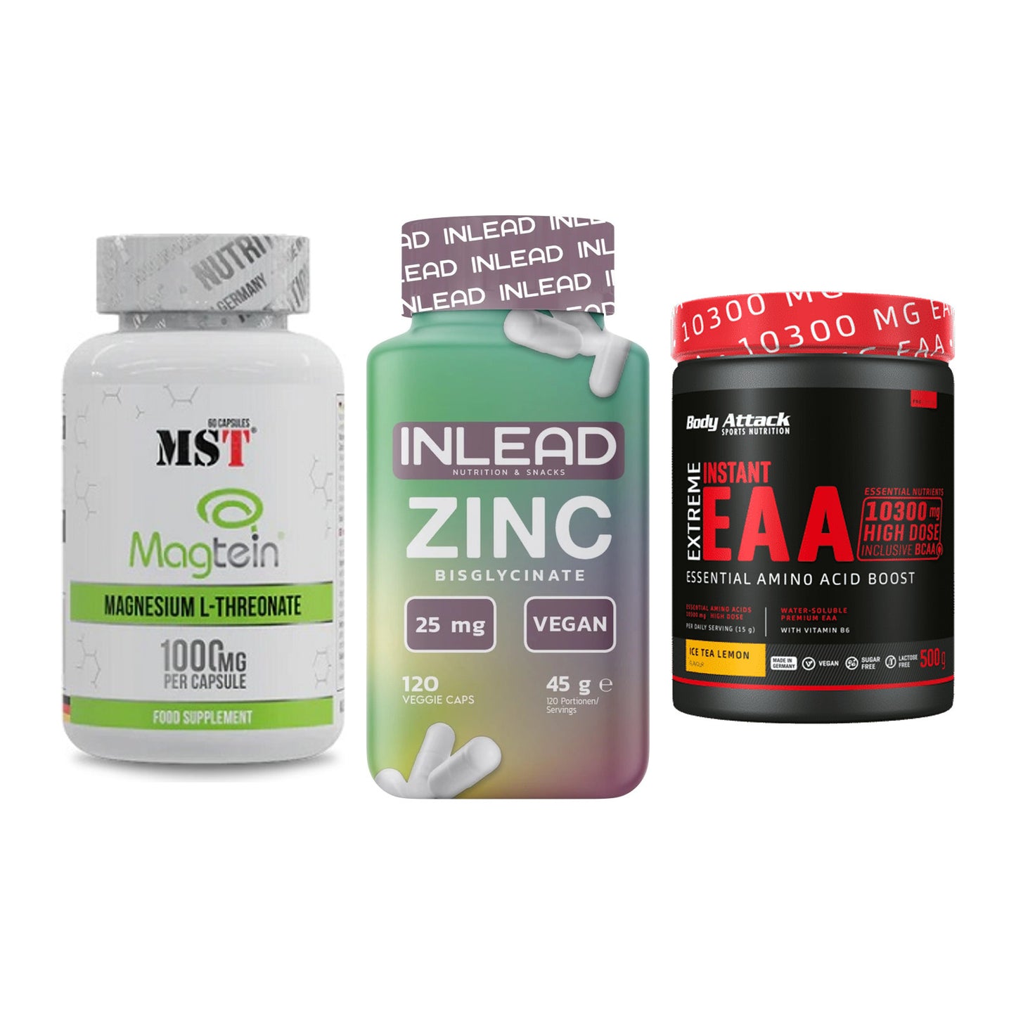 Ausdauer-Set: MST Magnesium + INLEAD Zink + Body Attack – alle enthaltenen Artikel