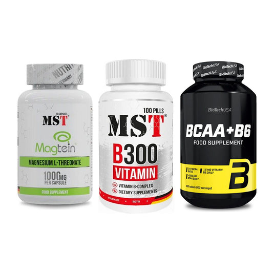 Ausdauer-Set: MST Magnesium + MST B300 B-Compl + BioTech BCAA+B6 – alle enthaltenen Artikel
