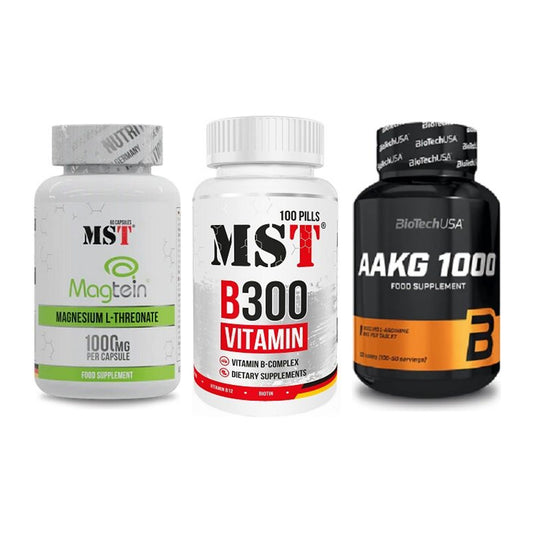 Ausdauer-Set: MST Magnesium + MST B300 B-Compl + BioTech AAKG – alle enthaltenen Artikel