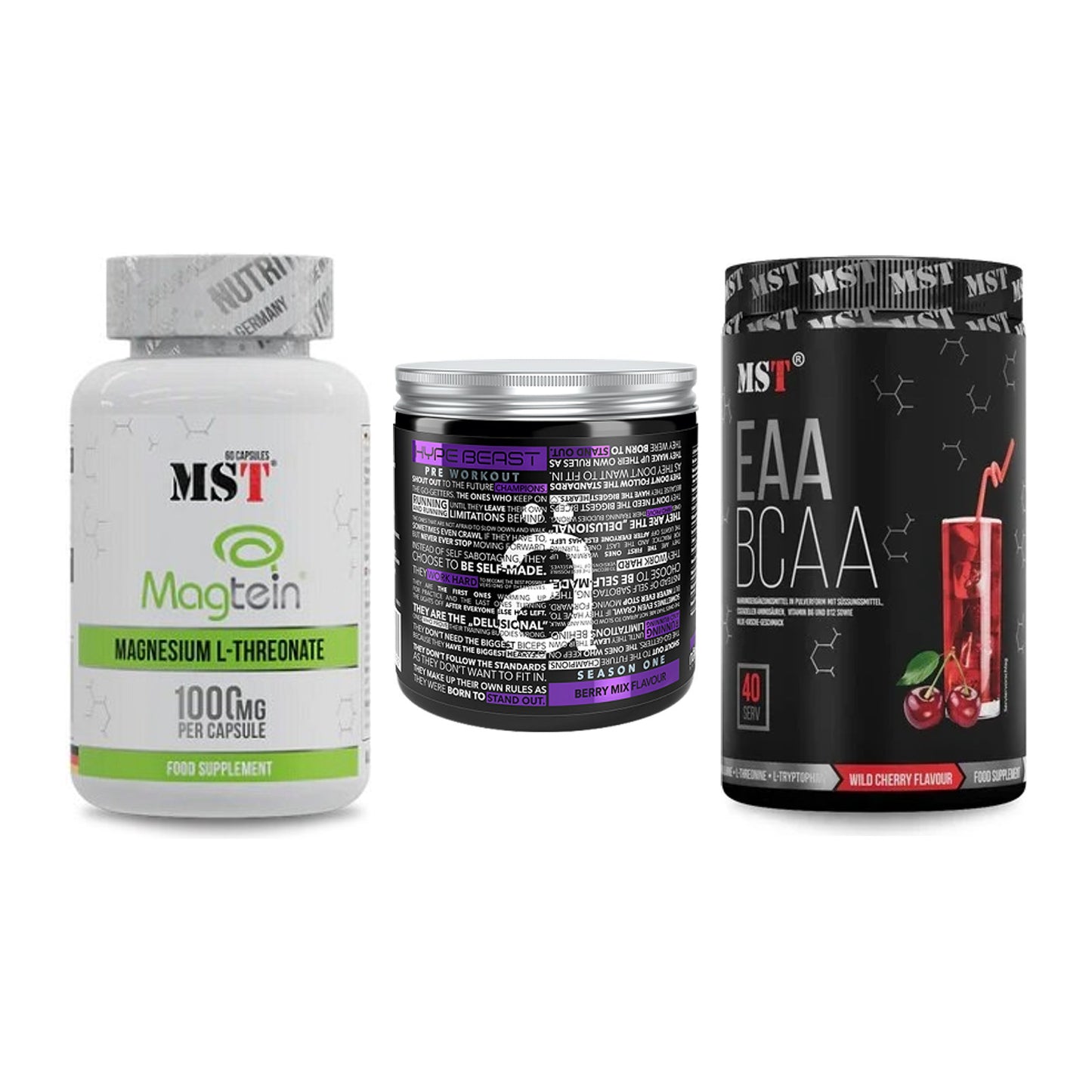 Ausdauer-Set: MST Magnesium + Nanosupps Hype + MST EAA & BCAA – alle enthaltenen Artikel