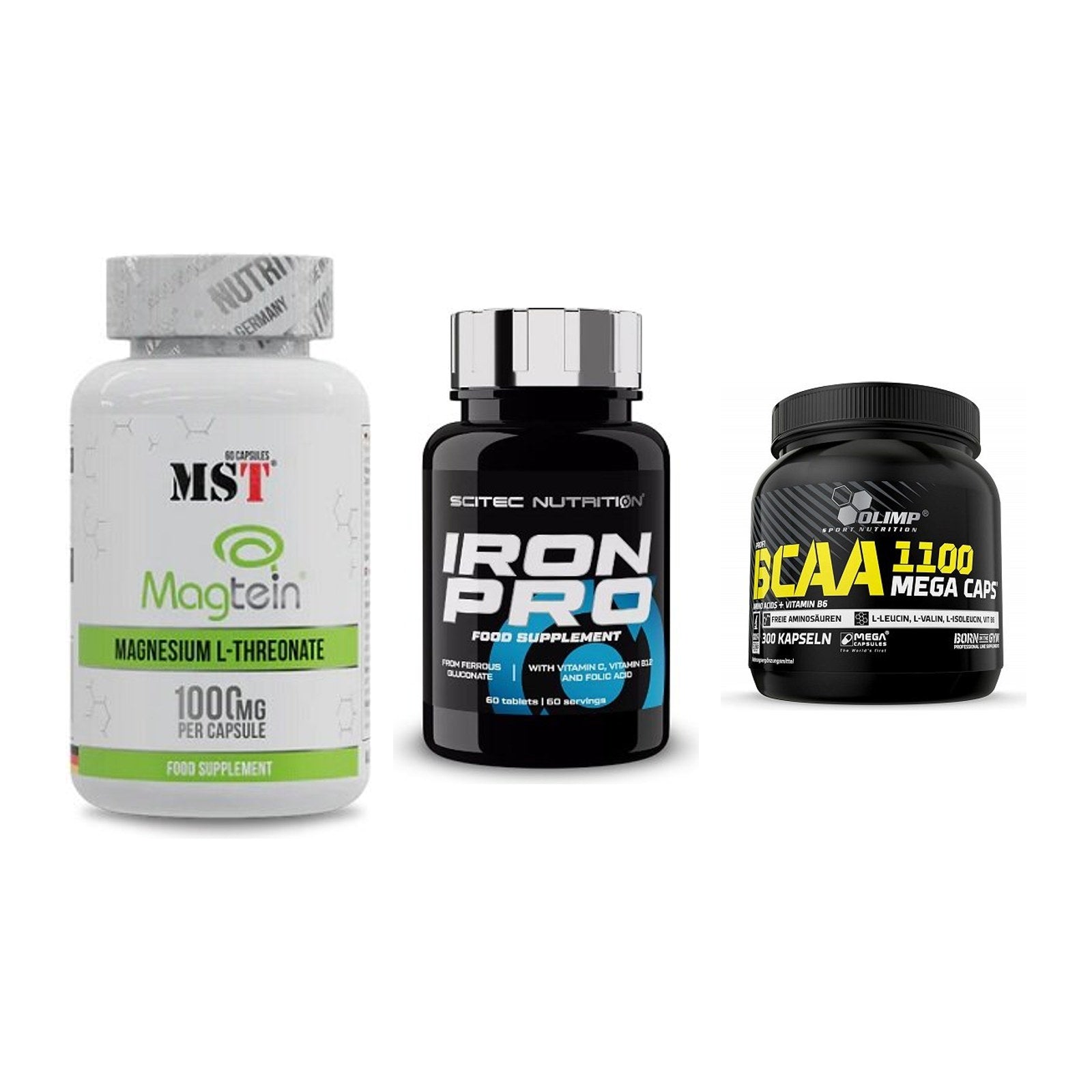 Ausdauer-Set: MST Magnesium + Scitec Iron Pro + Olimp BCAA Mega – alle enthaltenen Artikel