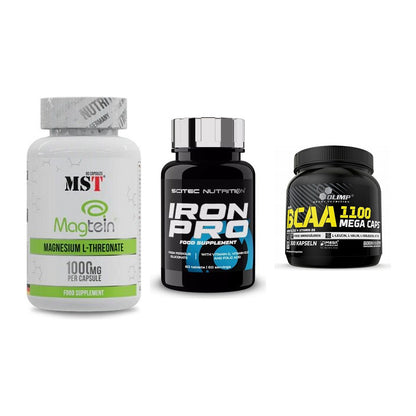 Ausdauer-Set: MST Magnesium + Scitec Iron Pro + Olimp BCAA Mega – alle enthaltenen Artikel