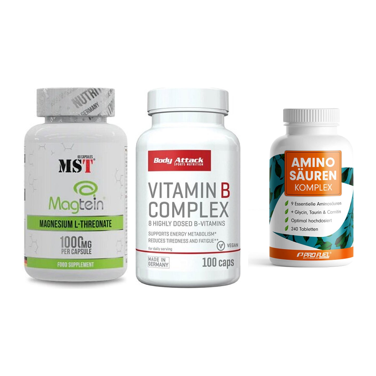 Ausdauer-Set: MST Magnesium + Body Attack + ProFuel Aminosäu – alle enthaltenen Artikel