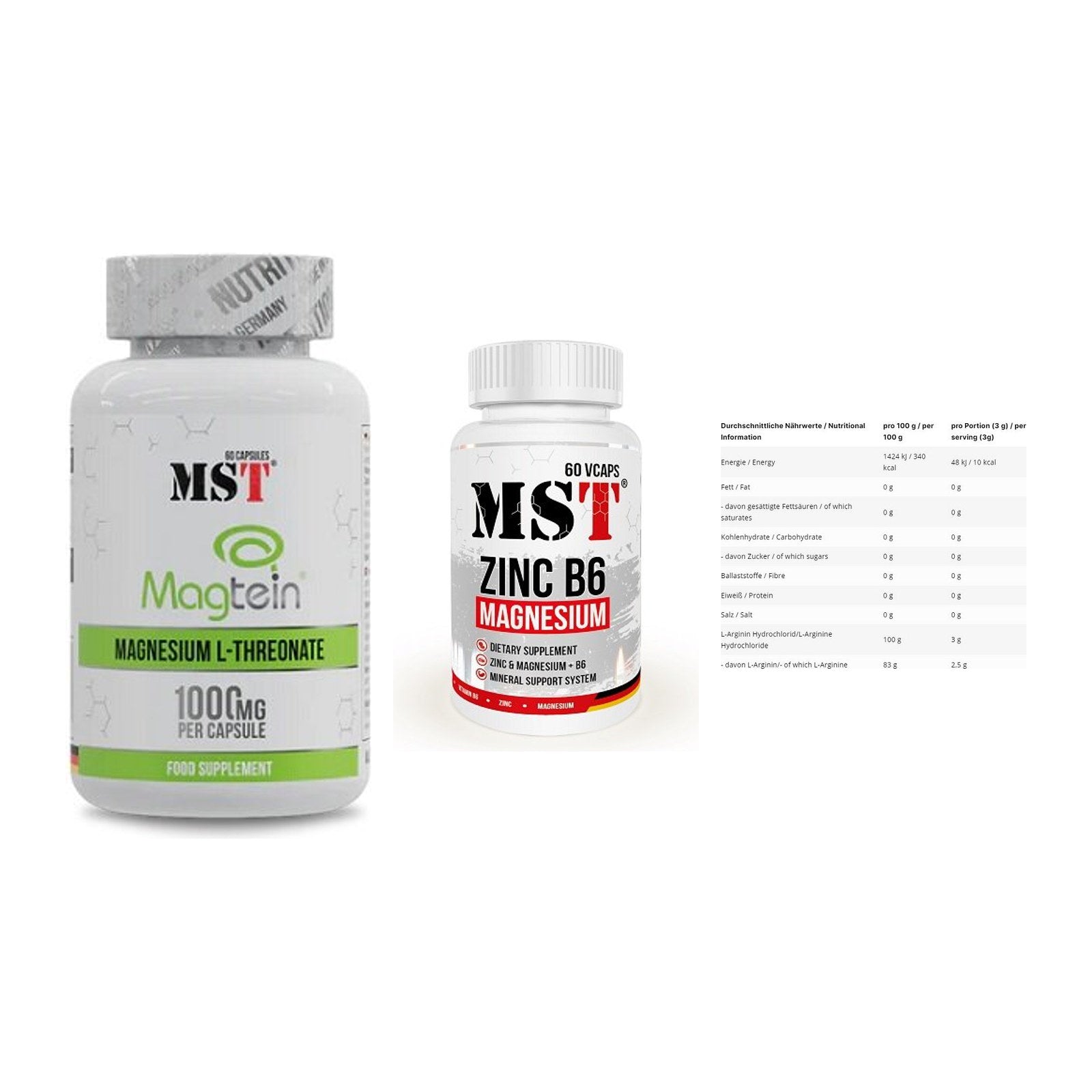 Ausdauer-Set: MST Magnesium + MST Zinc + INLEAD L-Arginin – alle enthaltenen Artikel