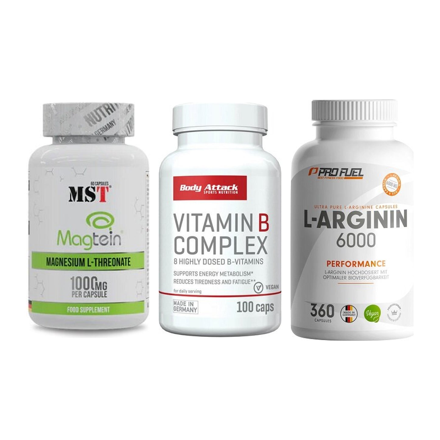 Ausdauer-Set: MST Magnesium + Body Attack + ProFuel L-Argini – alle enthaltenen Artikel