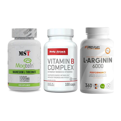 Ausdauer-Set: MST Magnesium + Body Attack + ProFuel L-Argini – alle enthaltenen Artikel