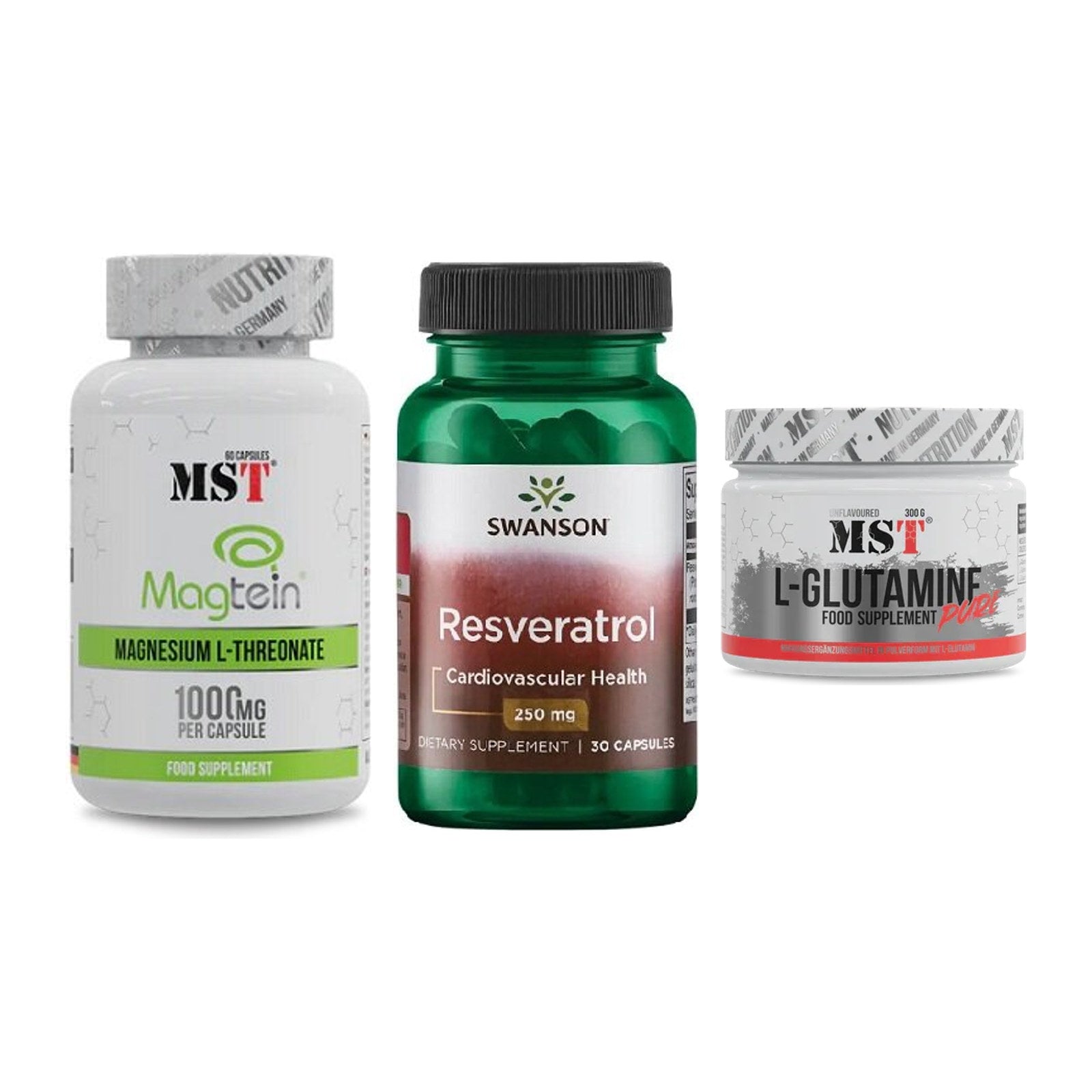Ausdauer-Set: MST Magnesium + Swanson Resverat + MST Glutamine – alle enthaltenen Artikel