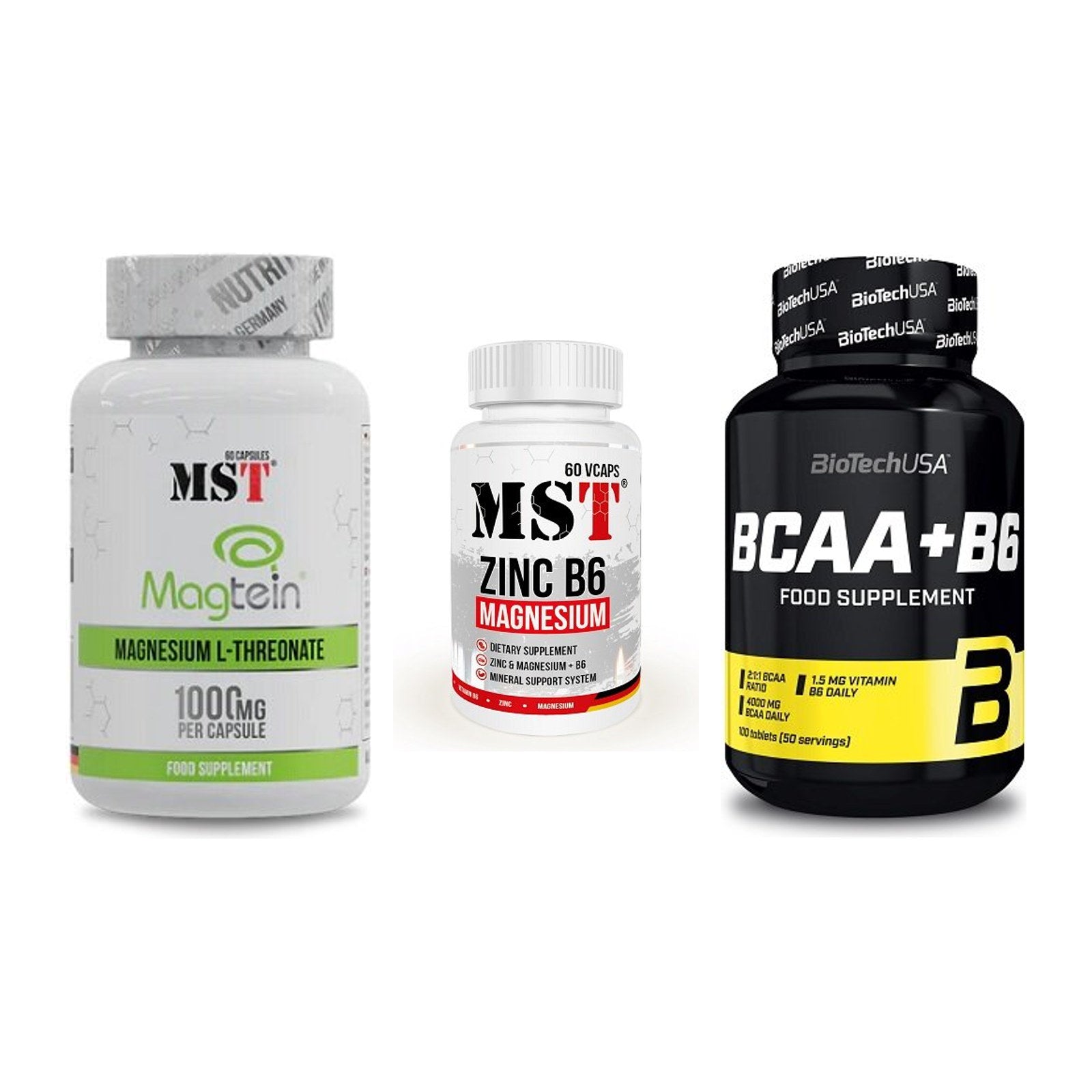 Ausdauer-Set: MST Magnesium + MST Zinc + BioTech BCAA+B6 – alle enthaltenen Artikel