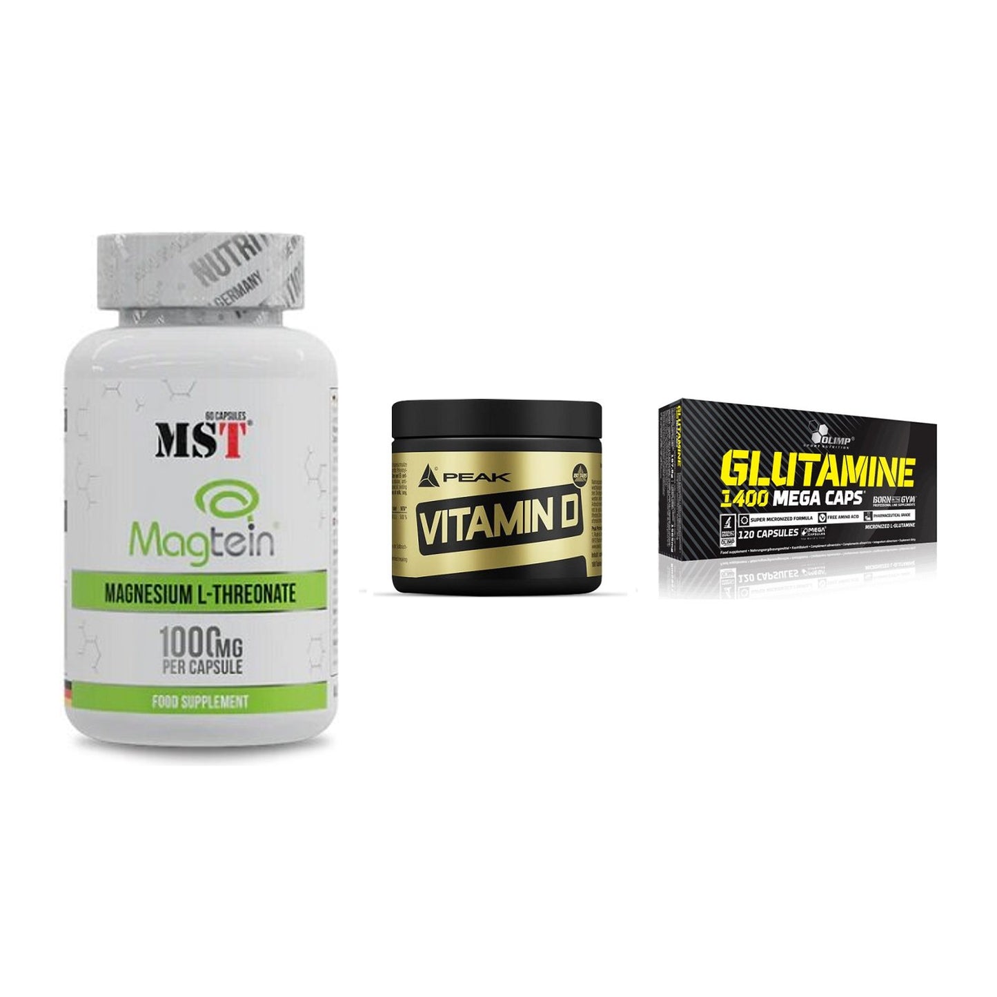 Ausdauer-Set: MST Magnesium + Peak Vitamin D + Olimp L-Glutamin – alle enthaltenen Artikel