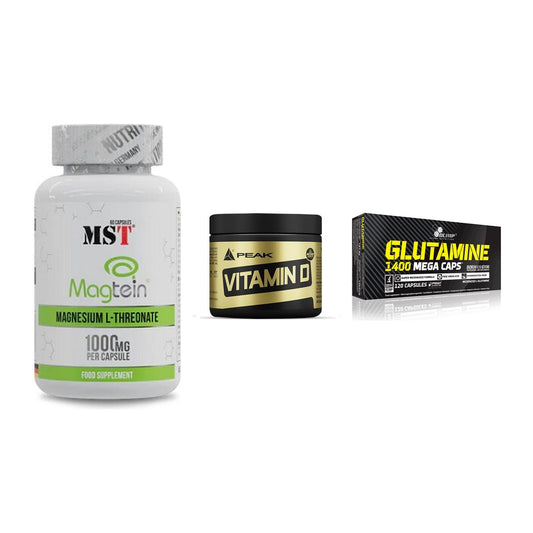 Ausdauer-Set: MST Magnesium + Peak Vitamin D + Olimp L-Glutamin – alle enthaltenen Artikel