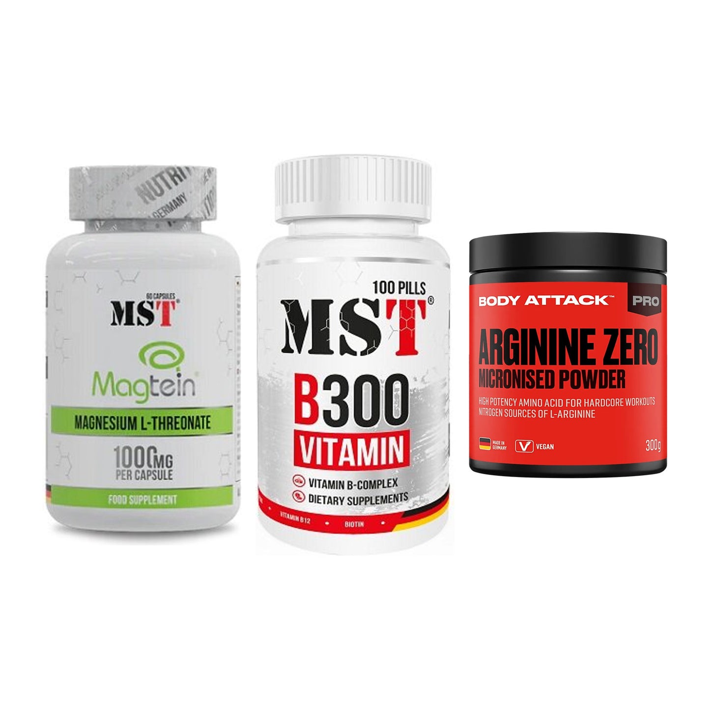 Ausdauer-Set: MST Magnesium + MST B300 B-Compl + Body Attack 100 – alle enthaltenen Artikel