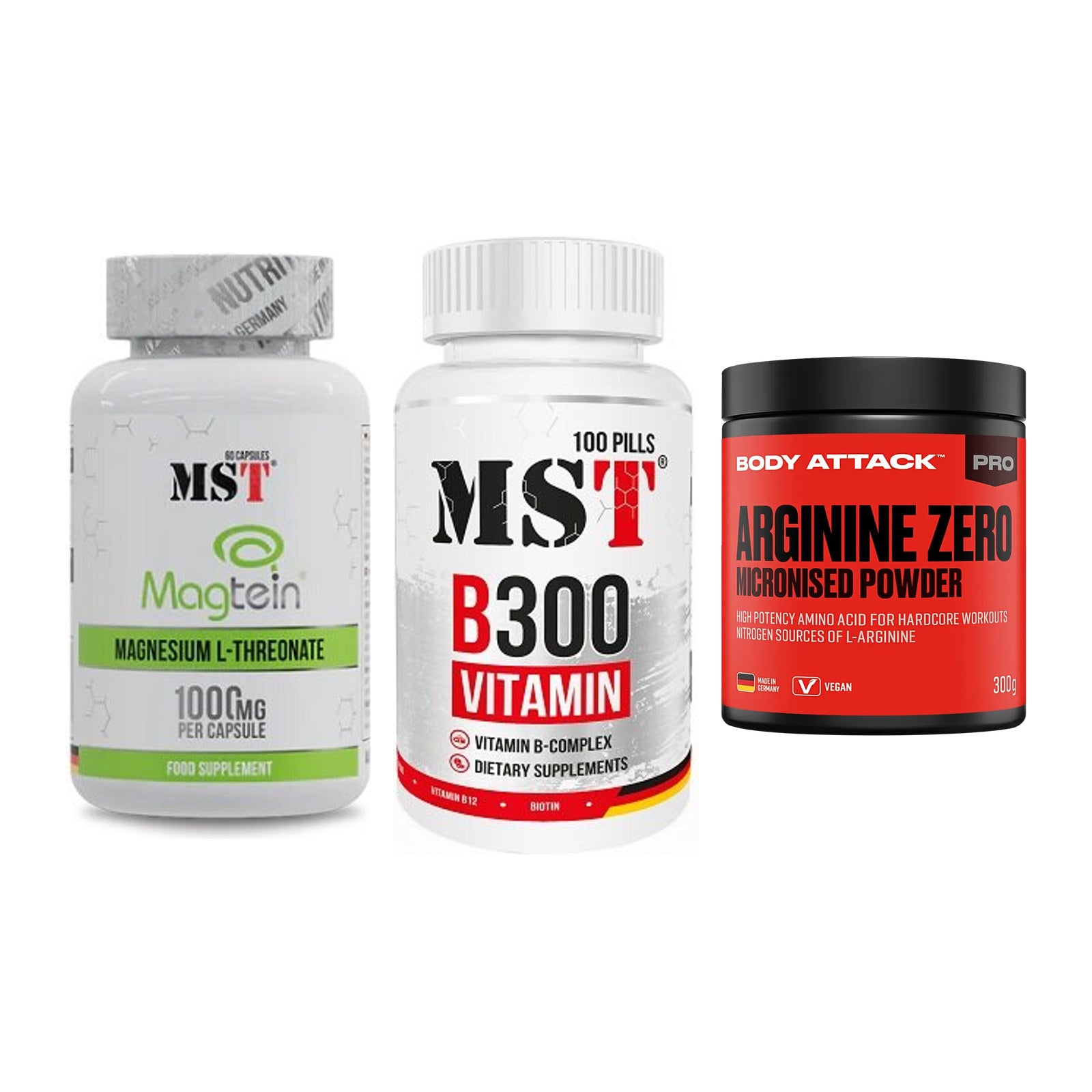 Ausdauer-Set: MST Magnesium + MST B300 B-Compl + Body Attack 100 – alle enthaltenen Artikel