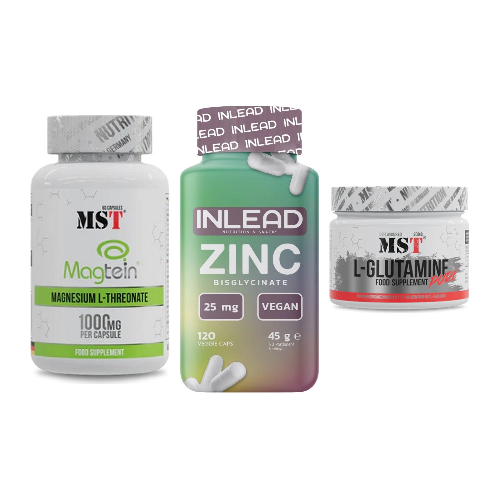Ausdauer-Set: MST Magnesium + INLEAD Zink + MST Glutamine – alle enthaltenen Artikel