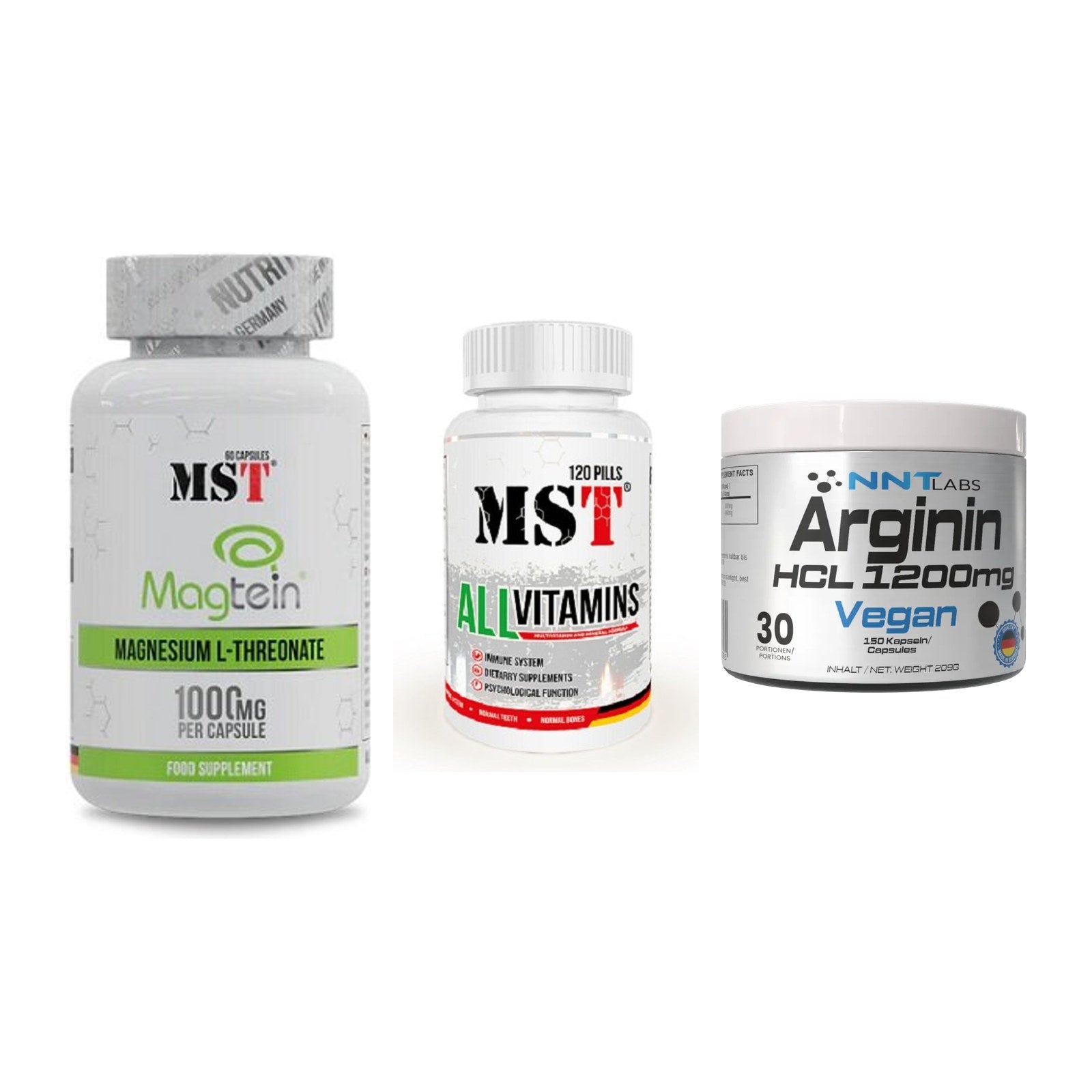 Ausdauer-Set: MST Magnesium + MST All Vitamins + NNT Arginin HCL – alle enthaltenen Artikel