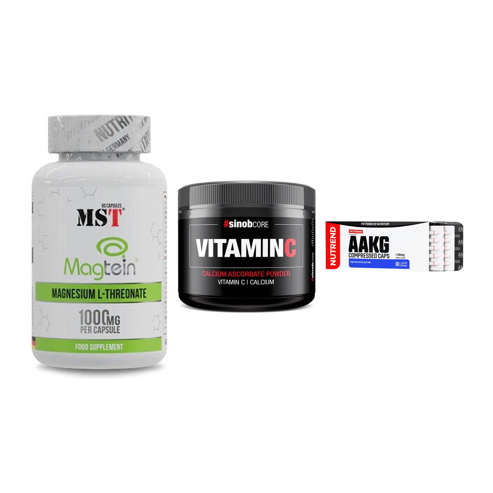 Ausdauer-Set: MST Magnesium + Sinob Vitamin C + Nutrend AAKG – alle enthaltenen Artikel
