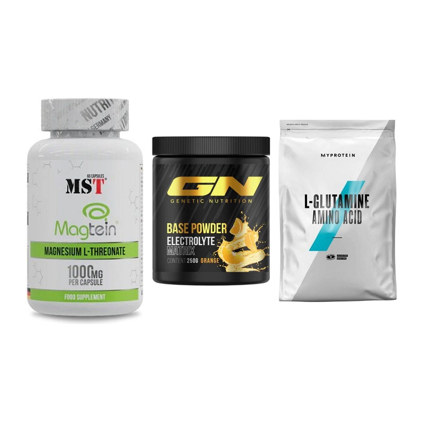 Ausdauer-Set: MST Magnesium + GN Base Powder + MyProtein – alle enthaltenen Artikel