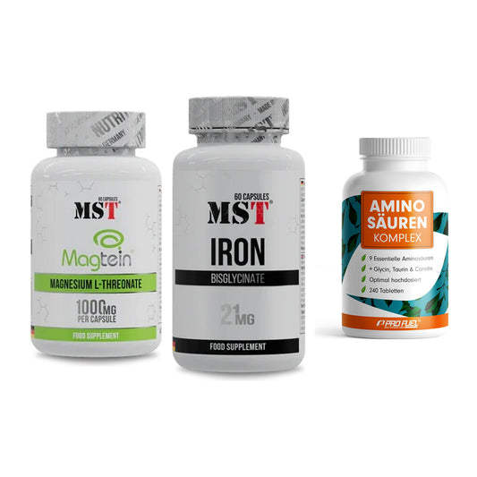 Ausdauer-Set: MST Magnesium + MST Iron Bisglyc + ProFuel Aminosäu – alle enthaltenen Artikel