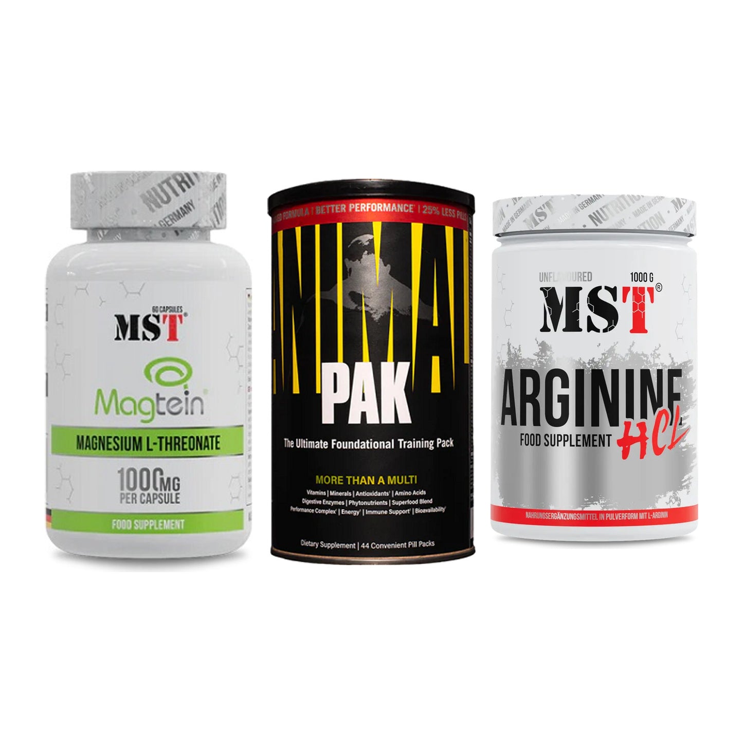 Ausdauer-Set: MST Magnesium + Universal Animal + MST Arginine HCL – alle enthaltenen Artikel
