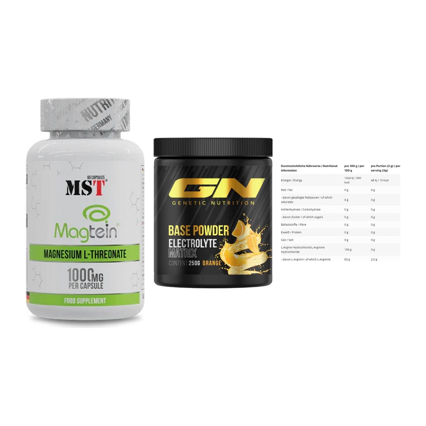 Ausdauer-Set: MST Magnesium + GN Base Powder + INLEAD L-Arginin – alle enthaltenen Artikel